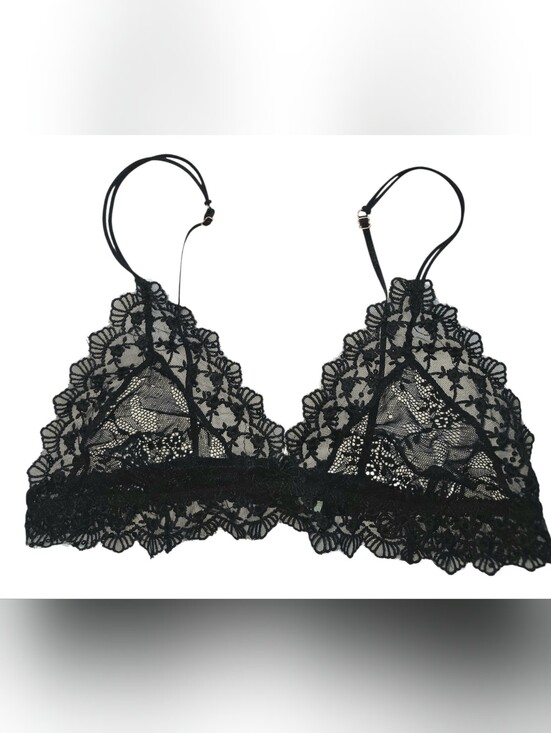 Other - Medium Black Scalloped Lace Bralette Adjustable Spaghetti Straps Stretchy Band
